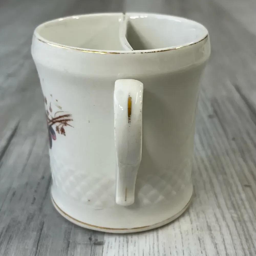 Vintage Textured White Multicolor Floral Accent Gold Trim Shaving Mug Cup Decor